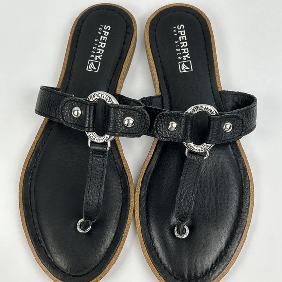 Sperry Top Sider Carolina Leather Sandals Women’s Size 8 Black Thong Flip flops - Picture 2 of 6